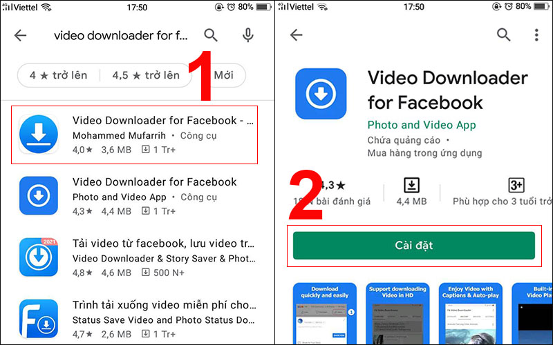 Tìm và cài đặt ứng dụng Video Downloader for Facebook